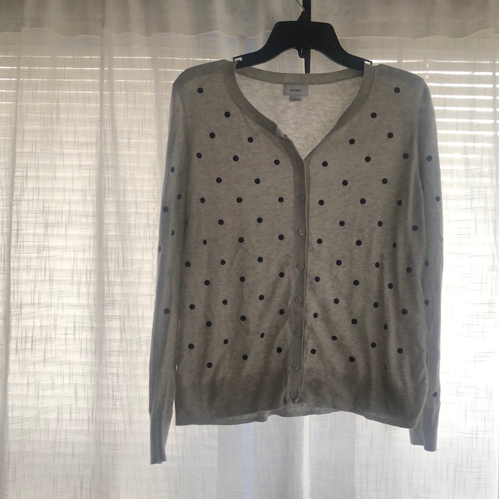 Old Navy Grey polkadot cardigan.